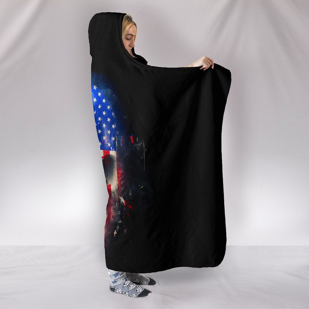 American Flag Skull Hooded Blanket