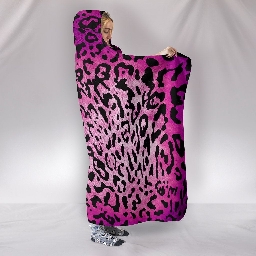 Purple Pink Leopard Print Hooded Blanket