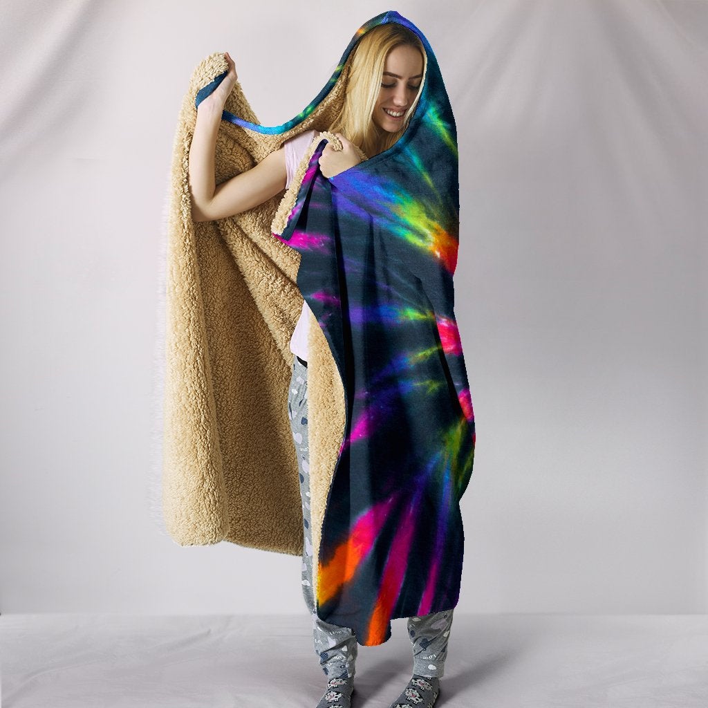 Colorful Neon Black Tie Dye Hooded Blanket