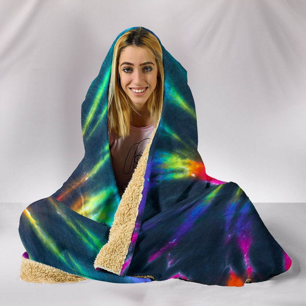 Colorful Neon Black Tie Dye Hooded Blanket
