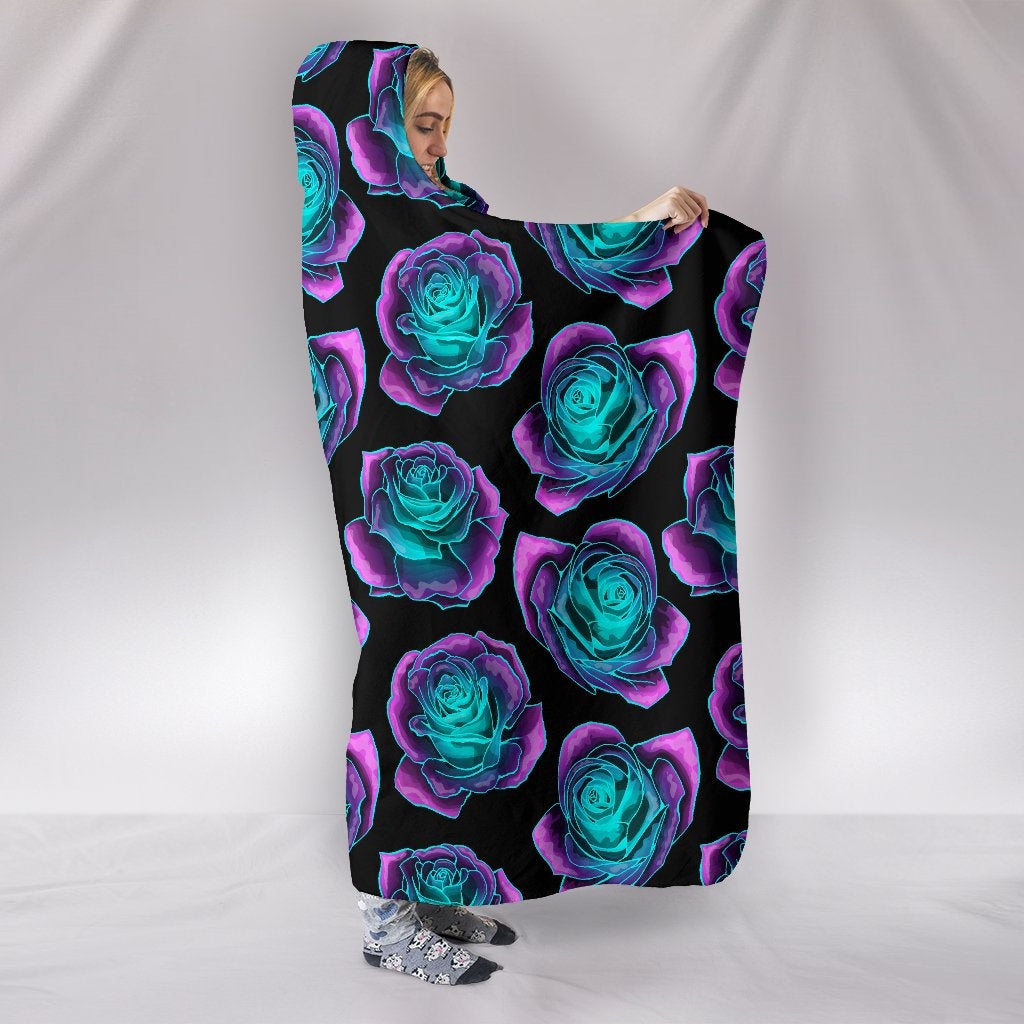 Neon Pink Roses Hooded Blanket