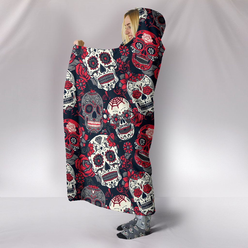 Sugar Skulls & Roses Hooded Blanket