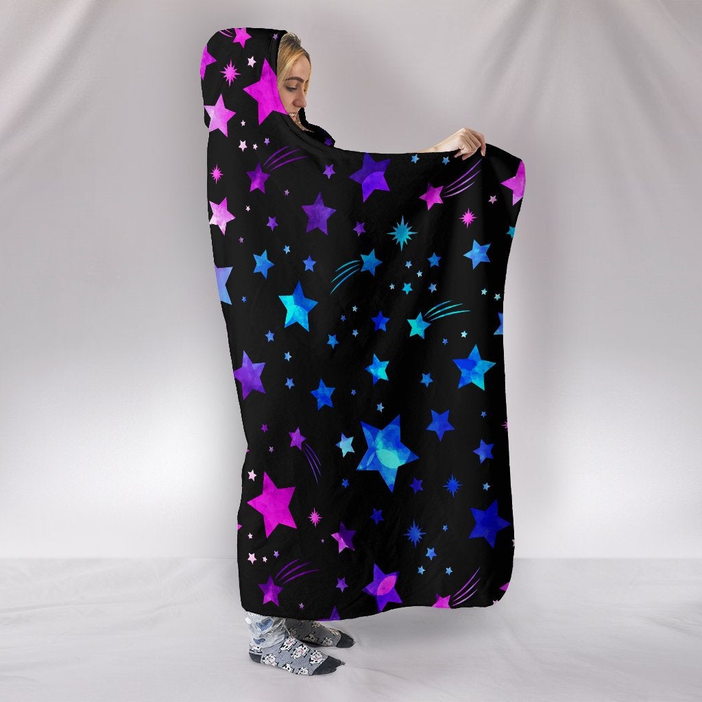 Pink & Purple Stars Hooded Blanket