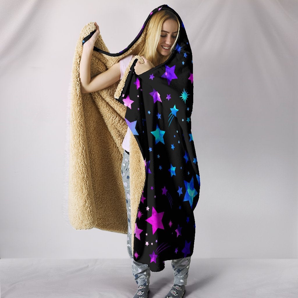 Pink & Purple Stars Hooded Blanket