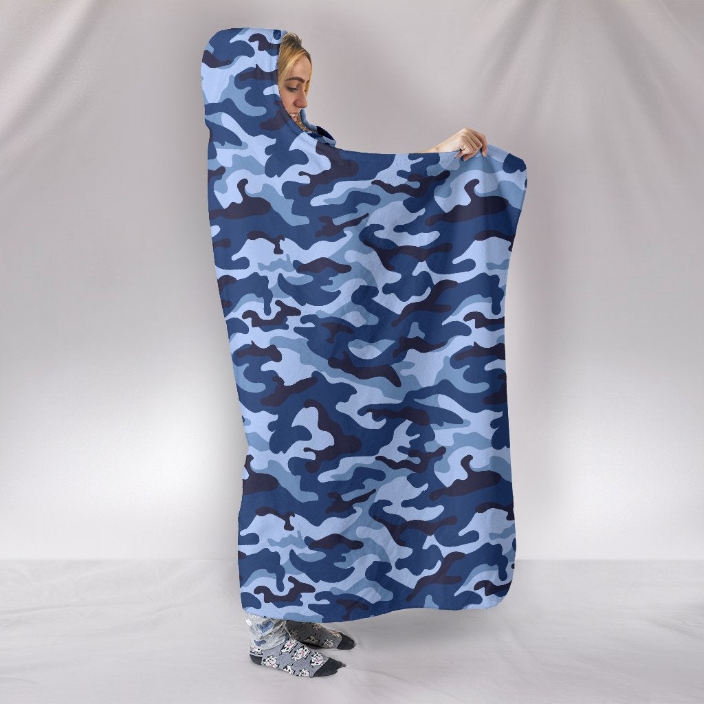 Blue Camouflage Hooded Blanket