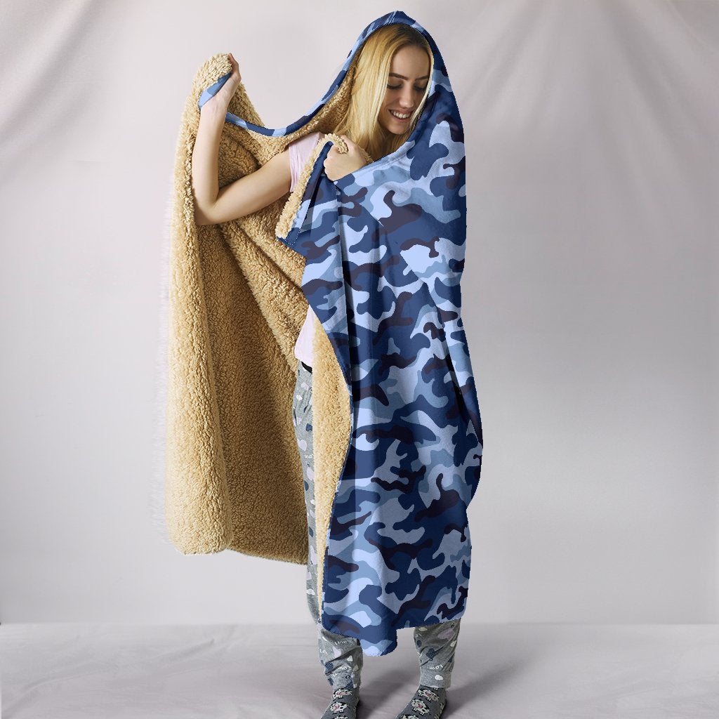 Blue Camouflage Hooded Blanket