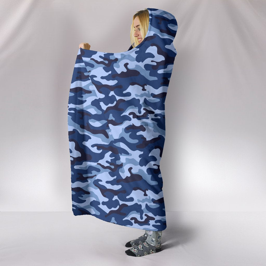 Blue Camouflage Hooded Blanket