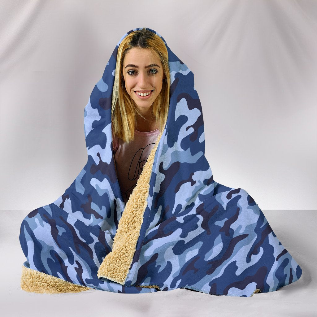 Blue Camouflage Hooded Blanket