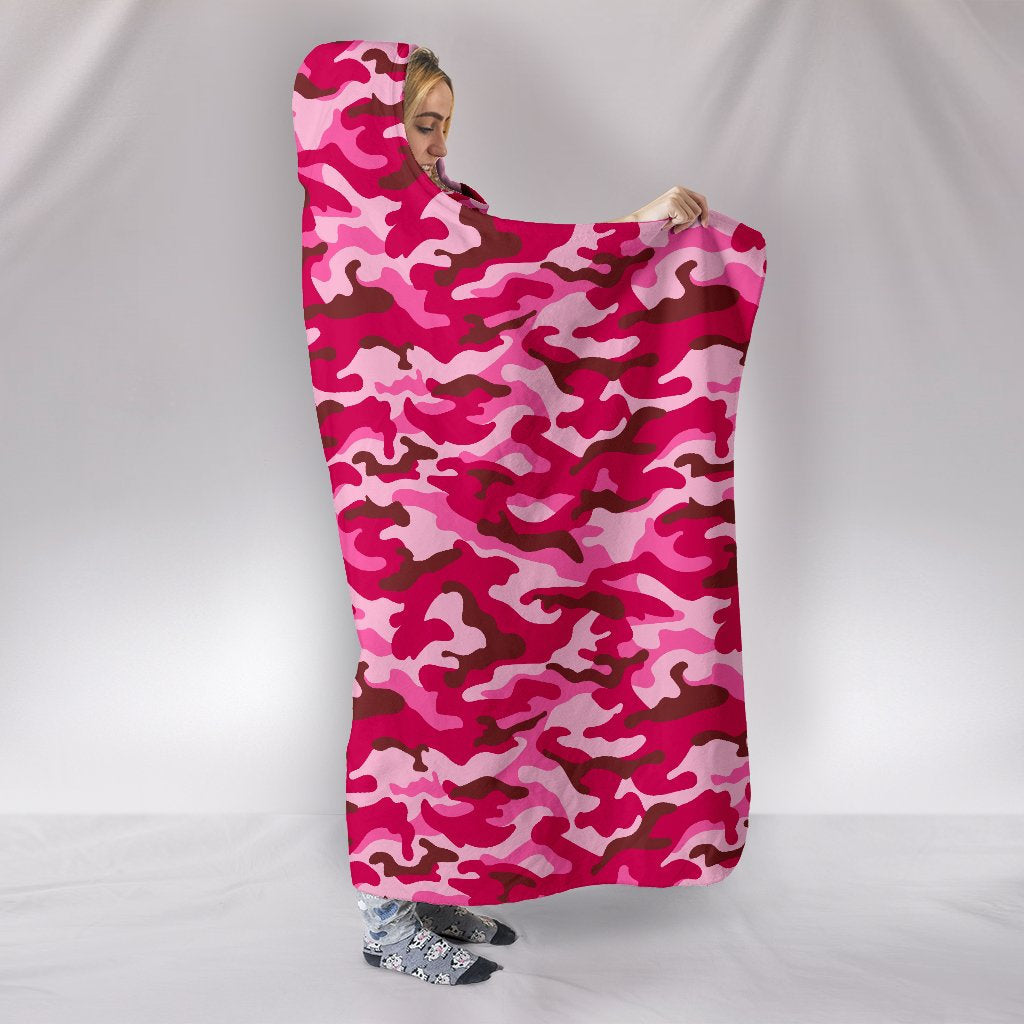 Pink Camouflage Hooded Blanket