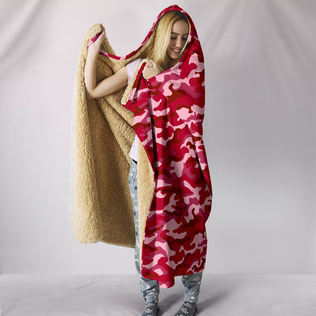 Red Camouflage Hooded Blanket