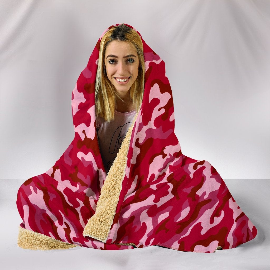 Red Camouflage Hooded Blanket