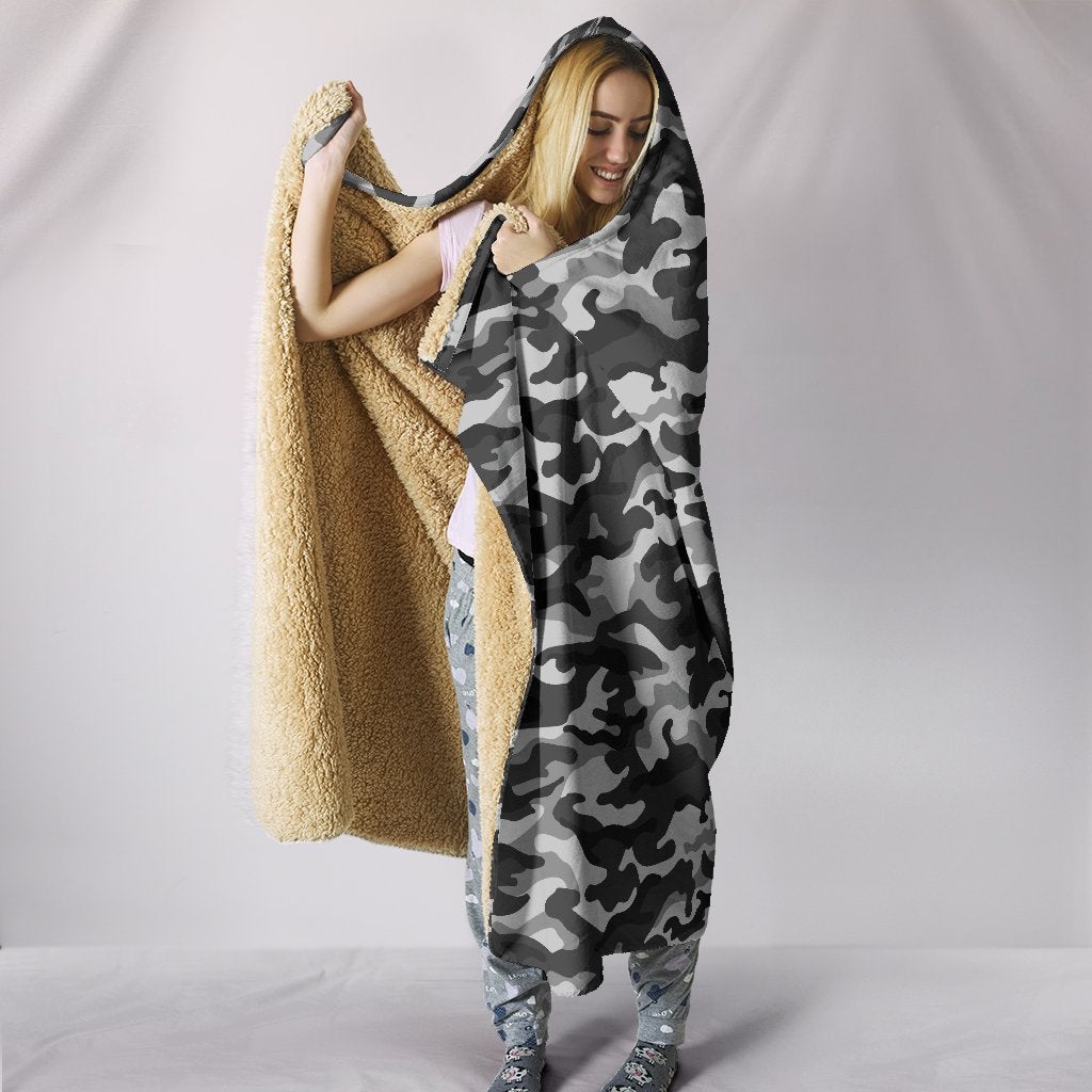 Grey Camouflage Hooded Blanket