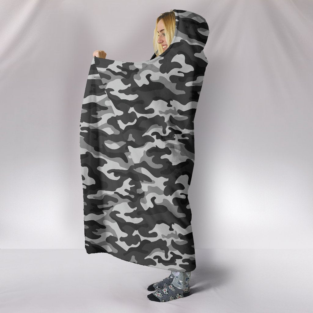 Grey Camouflage Hooded Blanket
