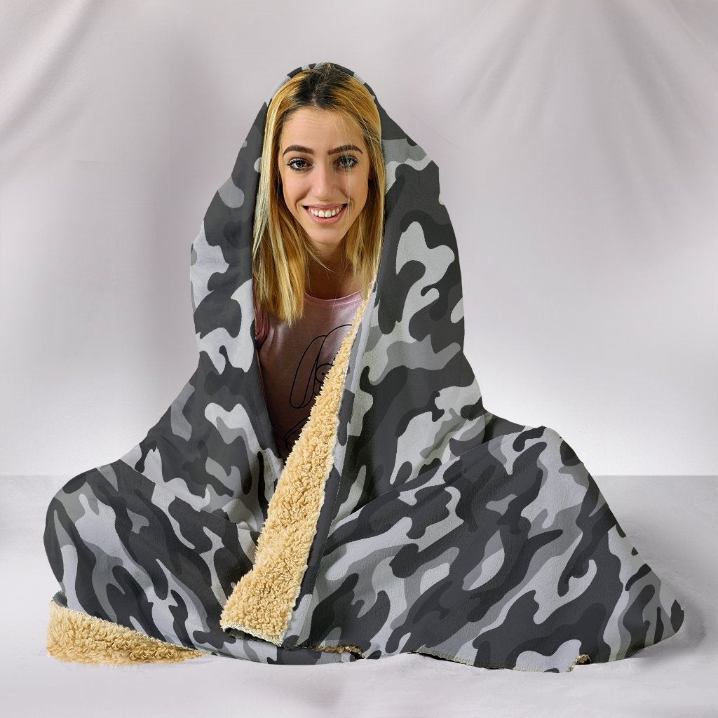 Grey Camouflage Hooded Blanket