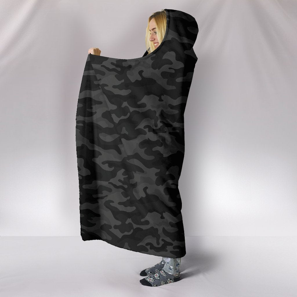 Dark Grey Camouflage Hooded Blanket