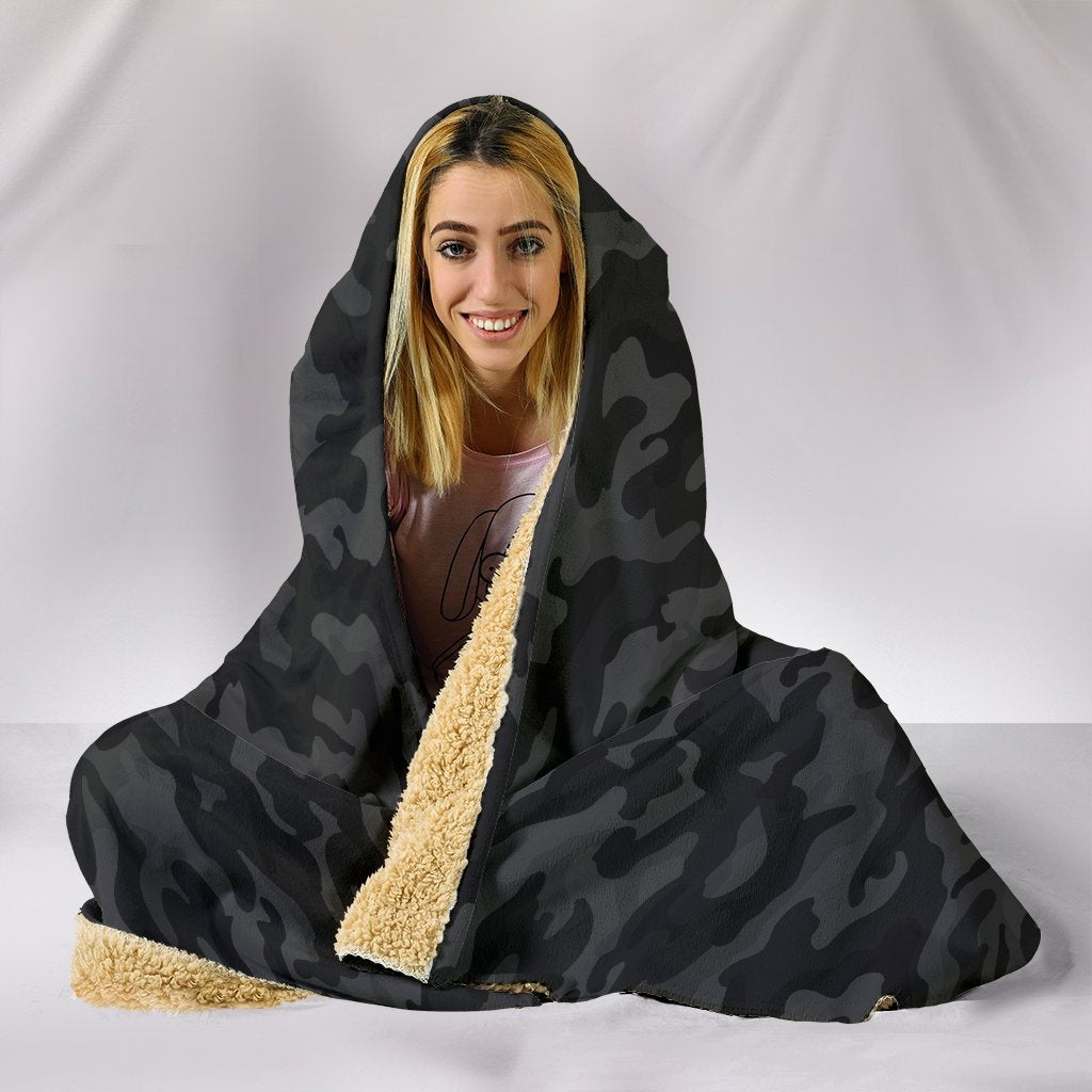 Dark Grey Camouflage Hooded Blanket