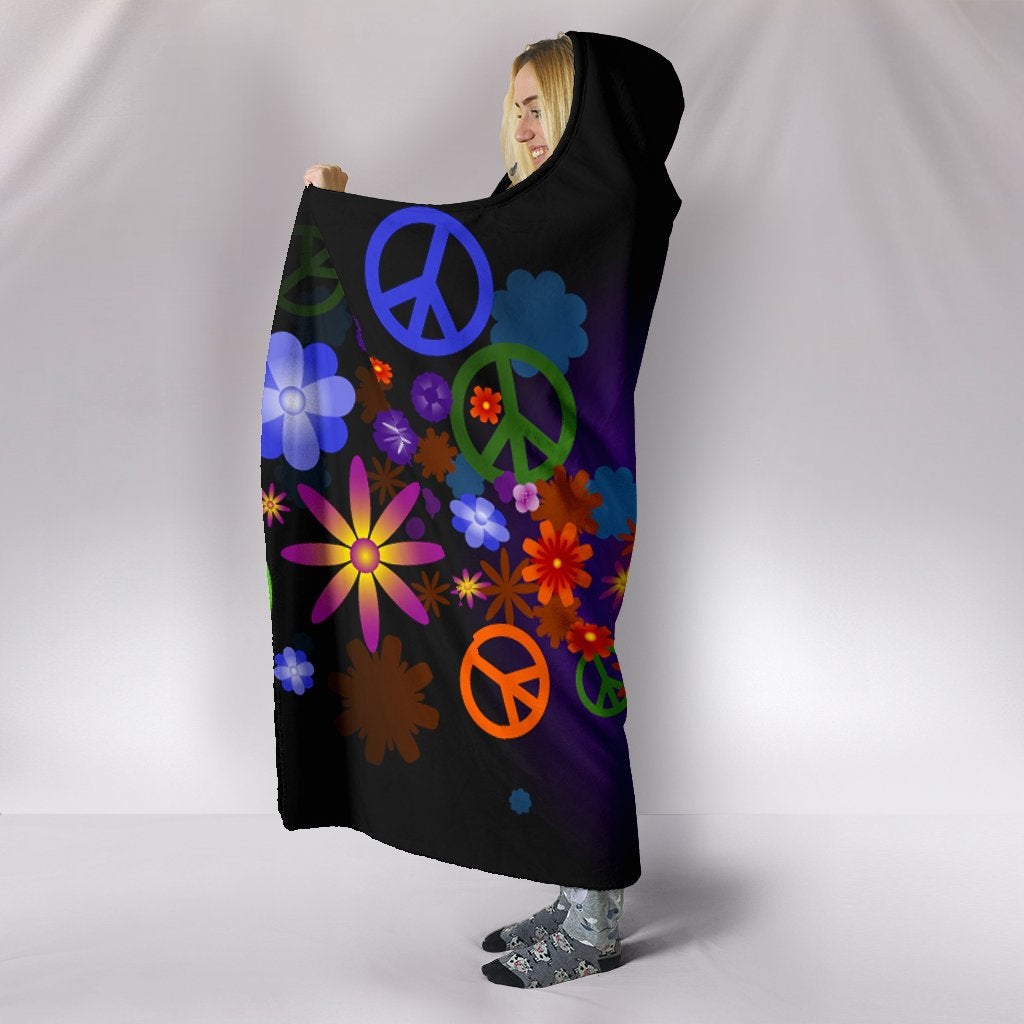 Colorful Peace Sings Hooded Blanket