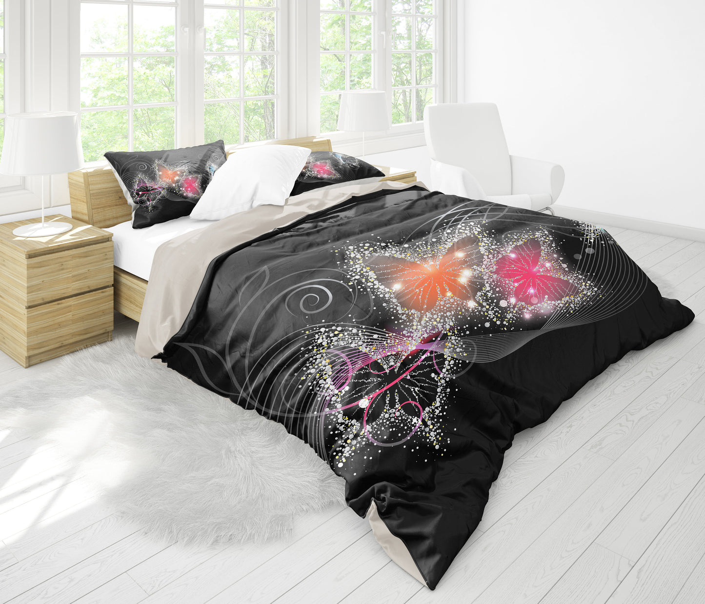 Colorful Sparkling Butterflies Bedding Set