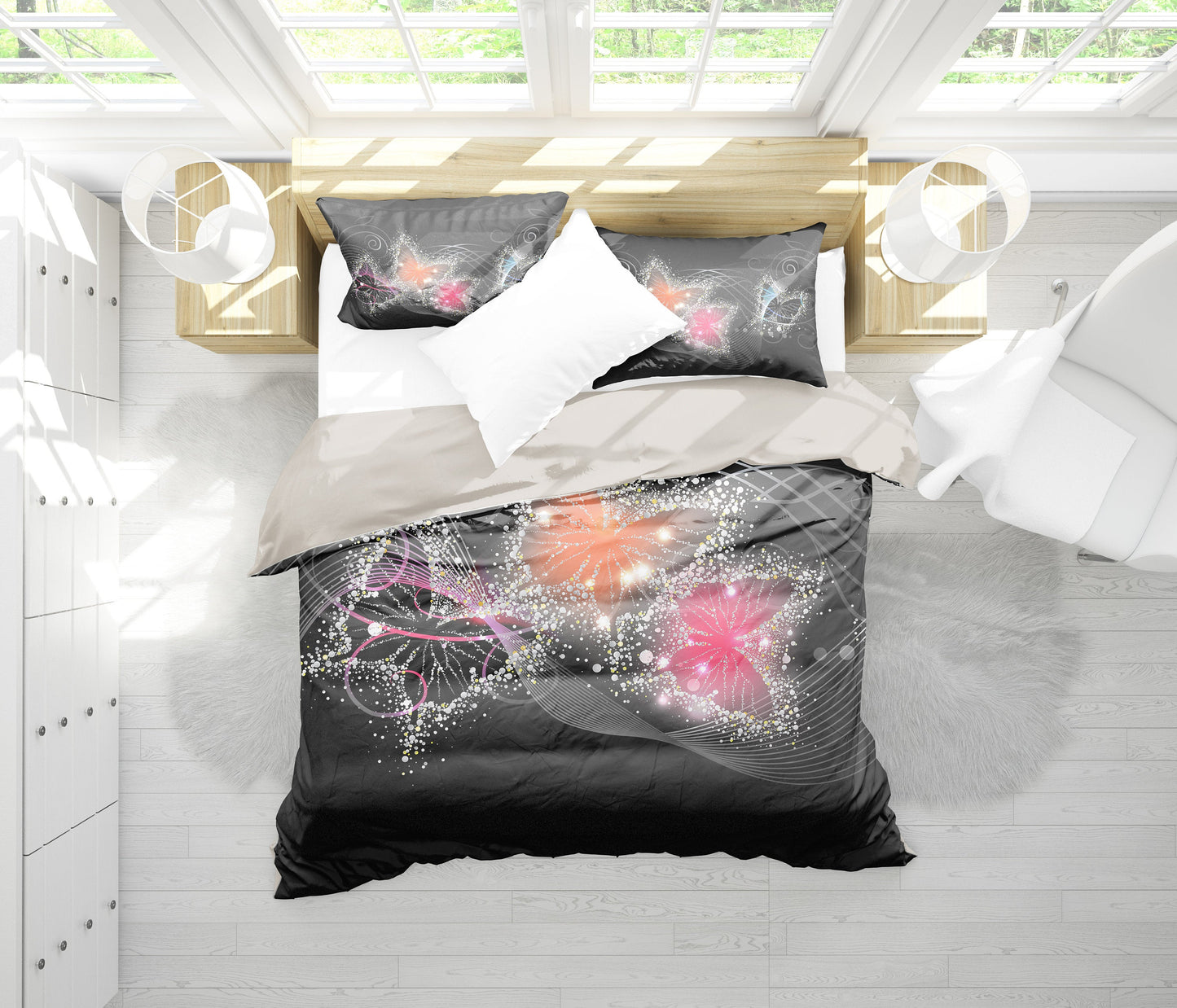 Colorful Sparkling Butterflies Bedding Set