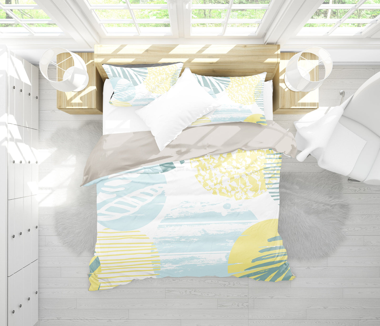 Grey & Yellow Abstract Circles Bedding Set