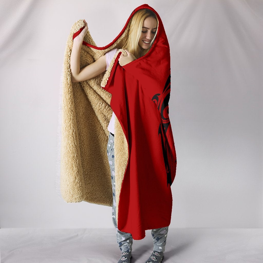 Red Yin Yang Dragons Hooded Blanket