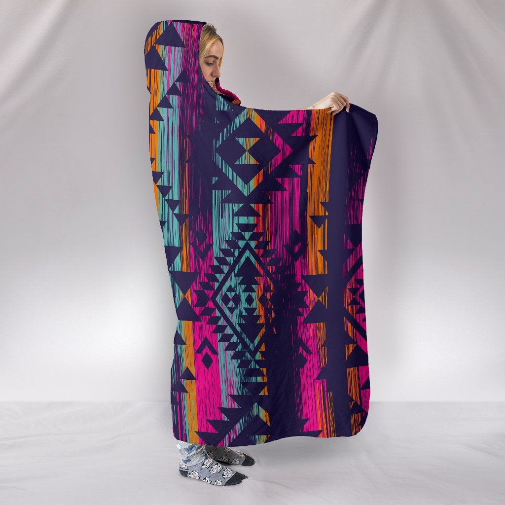 Colorful Boho Aztec Streaks Hooded Blanket