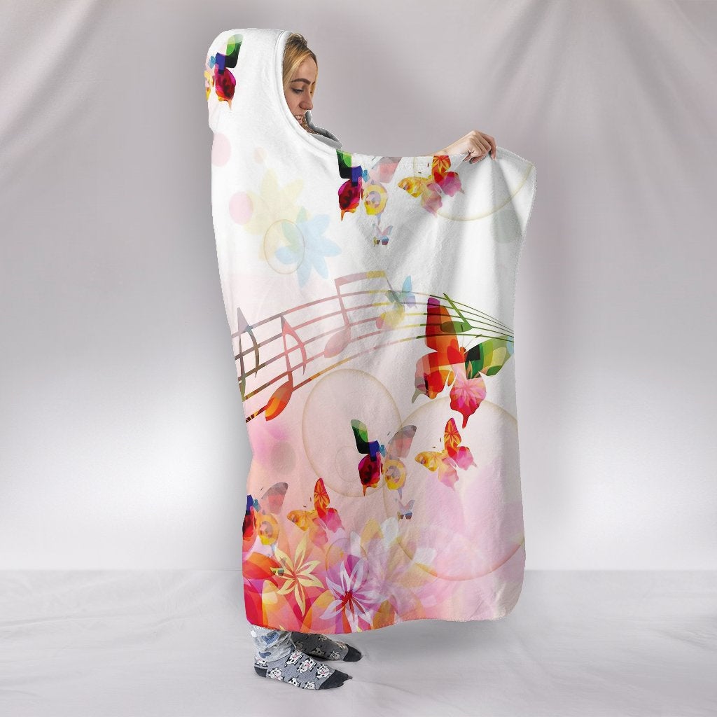 Colorful Butterflies & Musical Notes Hooded Blanket