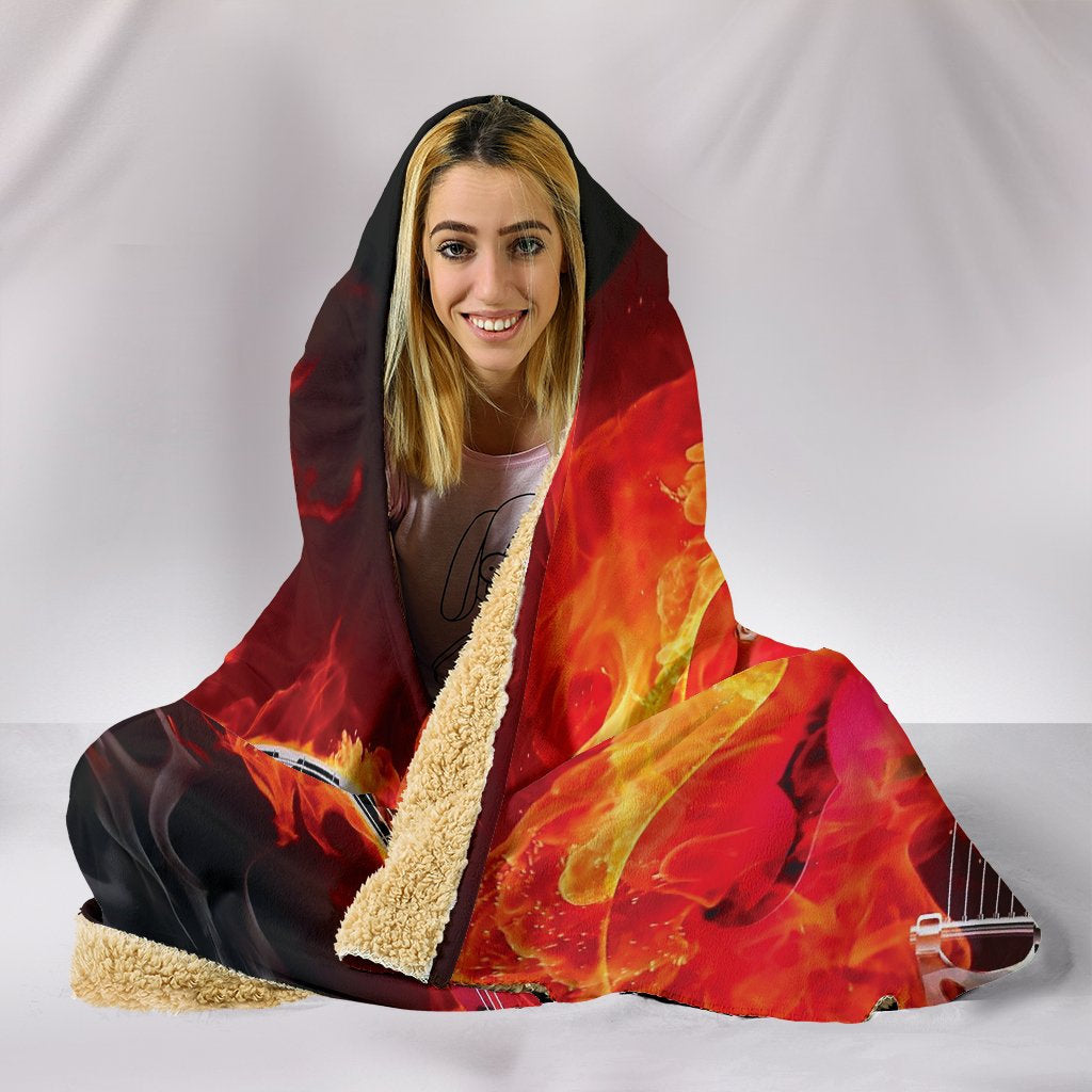 Flaming Guitar Hooded Blanket