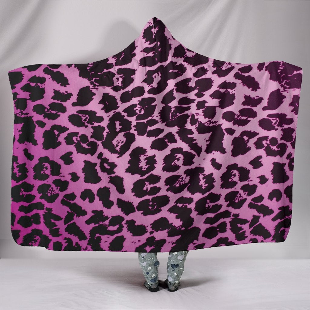 Pink Leopard Print Hooded Blanket