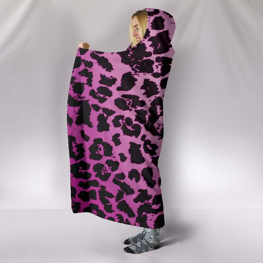 Pink Leopard Print Hooded Blanket