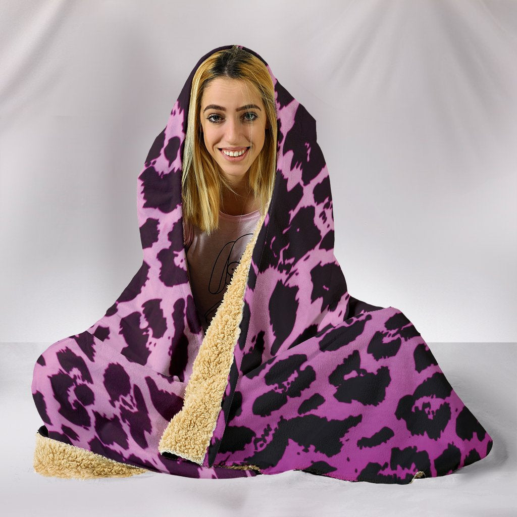 Pink Leopard Print Hooded Blanket