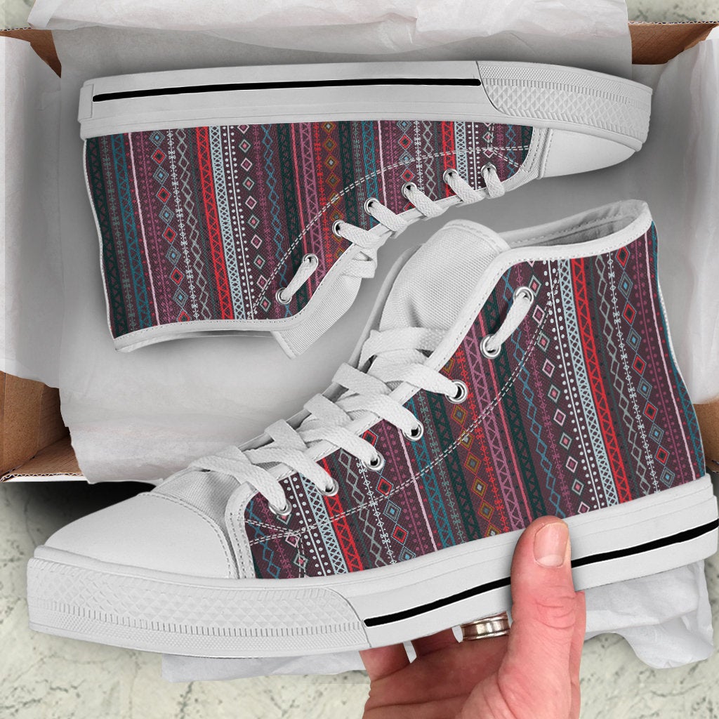 Red Boho Stripes High Top Shoes