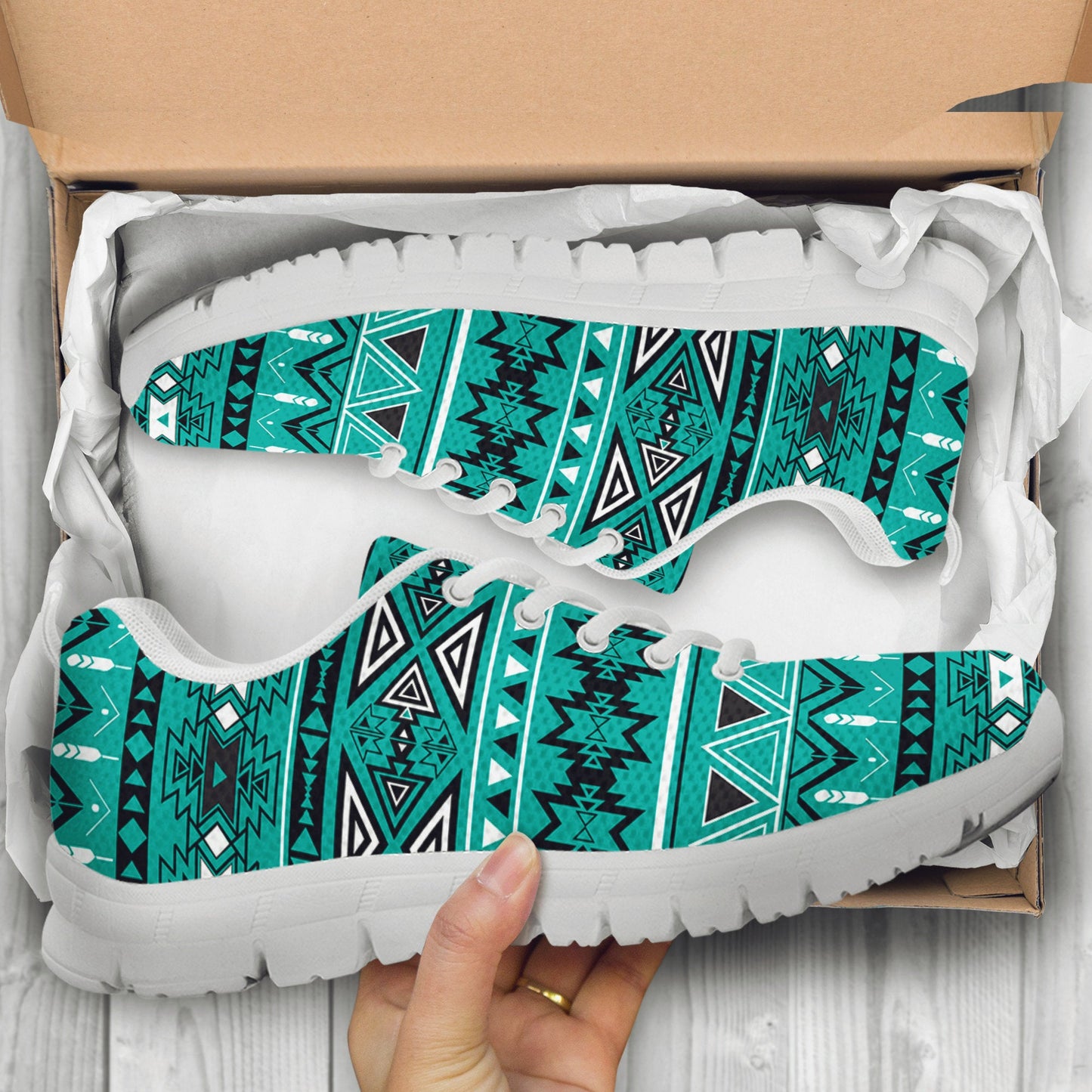 Light Green Teal Boho Aztec Sneakers