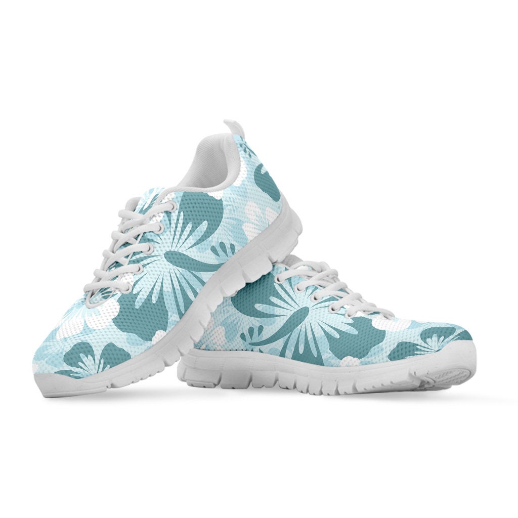 Light Green Teal Aloha Flowers Sneakers