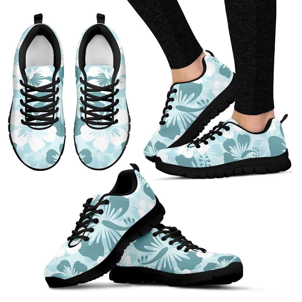 Light Green Teal Aloha Flowers Sneakers