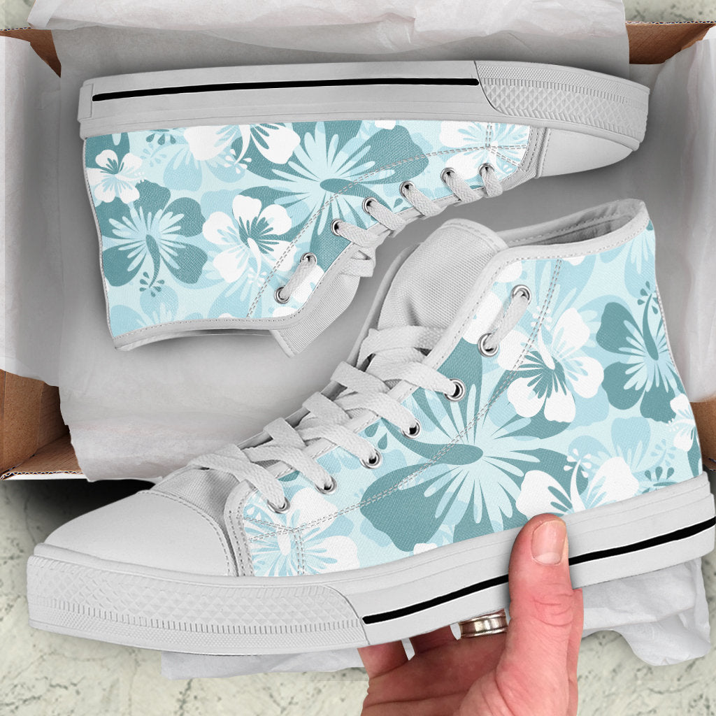 Light Green Teal Aloha Flowers High Top Shoes