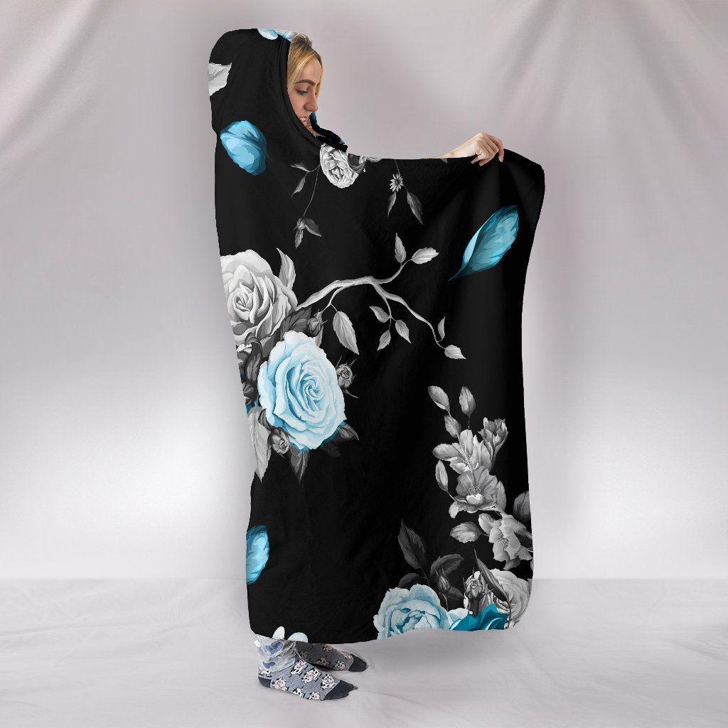 Blue Roses Hooded Blanket