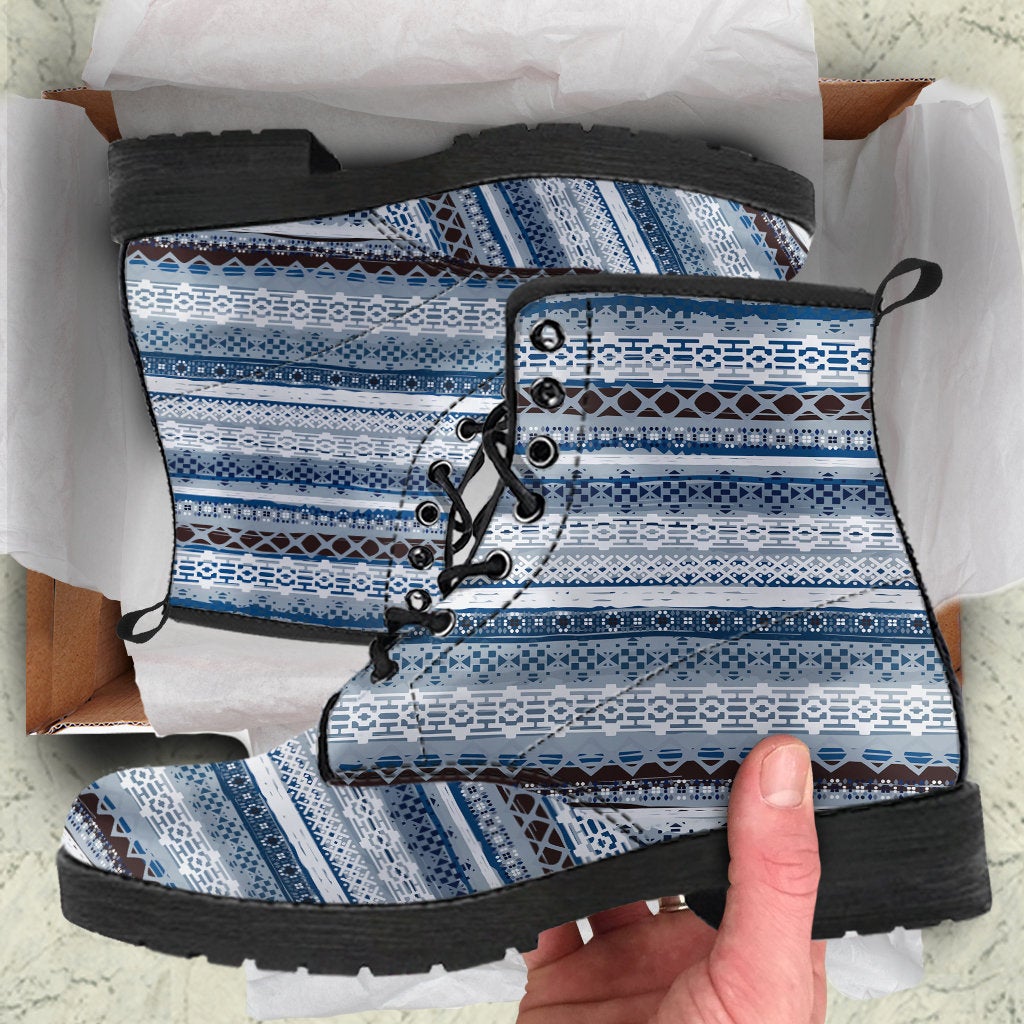 Blue & Grey Boho Stripes Womens Boots