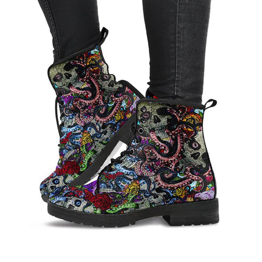 Colorful Skulls & Octopus Womens Boots