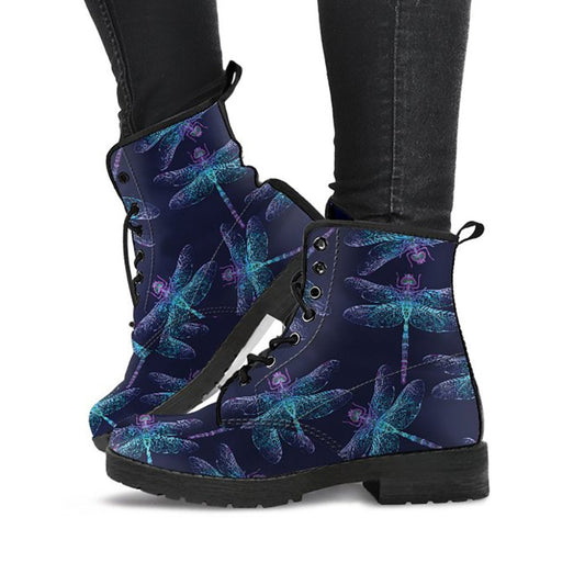 Navy Blue Dragonflies Womens Boots