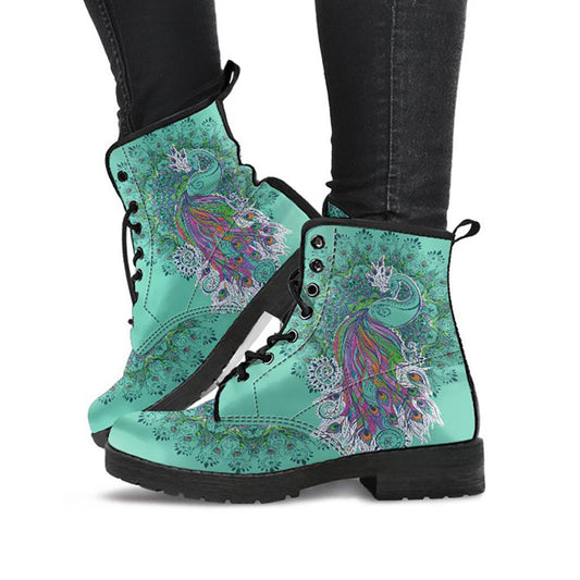 Teal Peacock Mandala Womens Boots