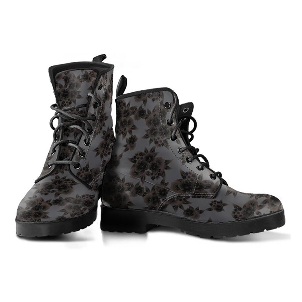 Dark Grey Floral Decor Womens Boots
