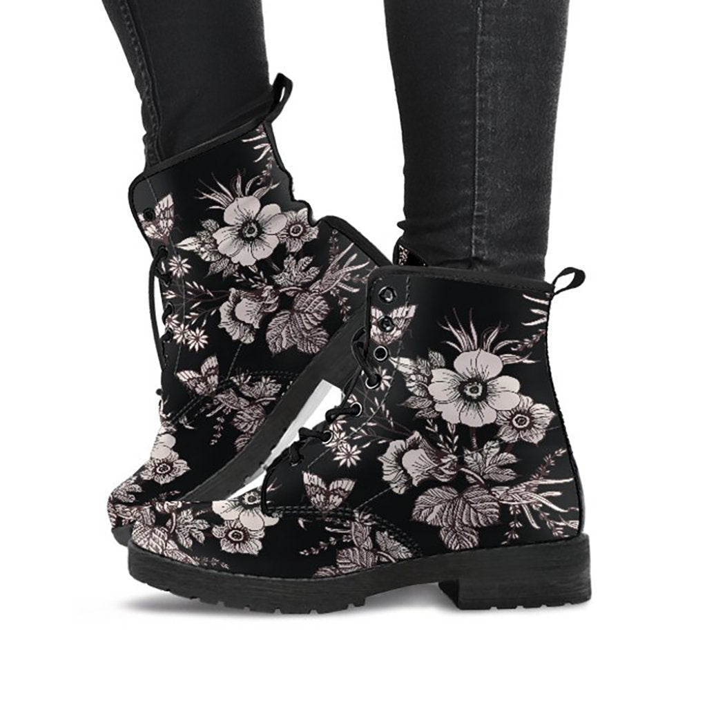 Black & White Flowers Womens Boots