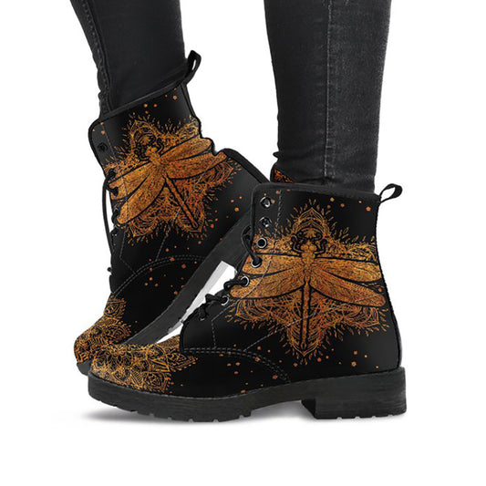 Rusty Gold Dragonfly Mandala Womens Boots