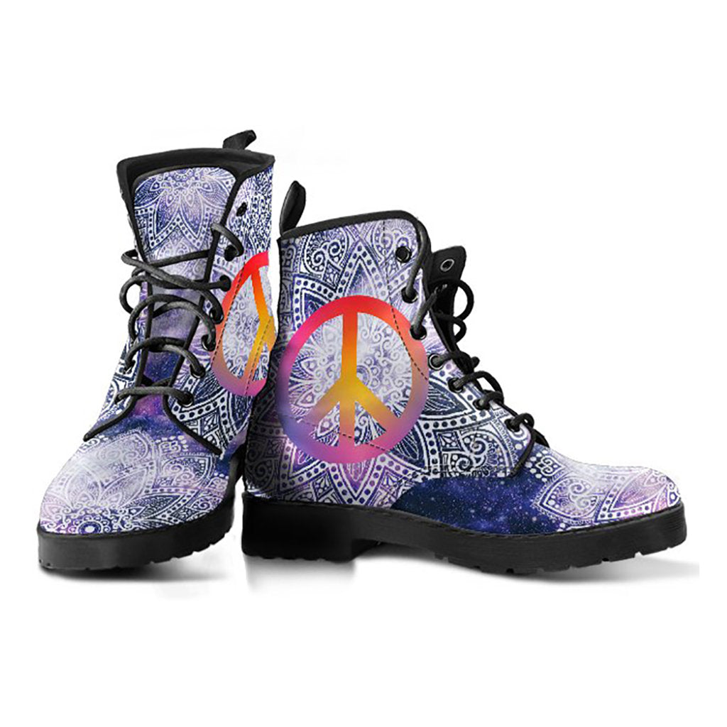 Pink & Purple Peace Sign Mandala Womens Boots
