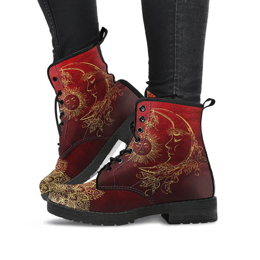 Red Sun & Moon Mandala Womens Boots