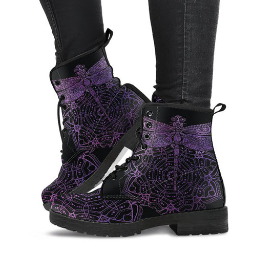 Purple Dragonfly Mandala Womens Boots
