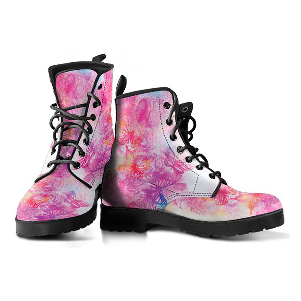 Pink Abstract Butterflies Womens Boots