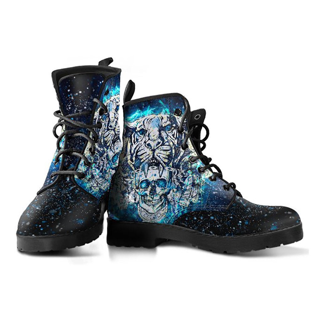 White Tiger & Skull Warrior Womens Boots