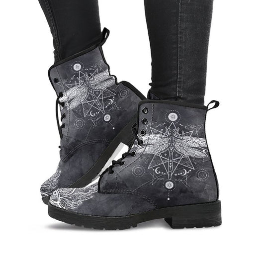 Grey Boho Dragonfly Lotus Womens Boots